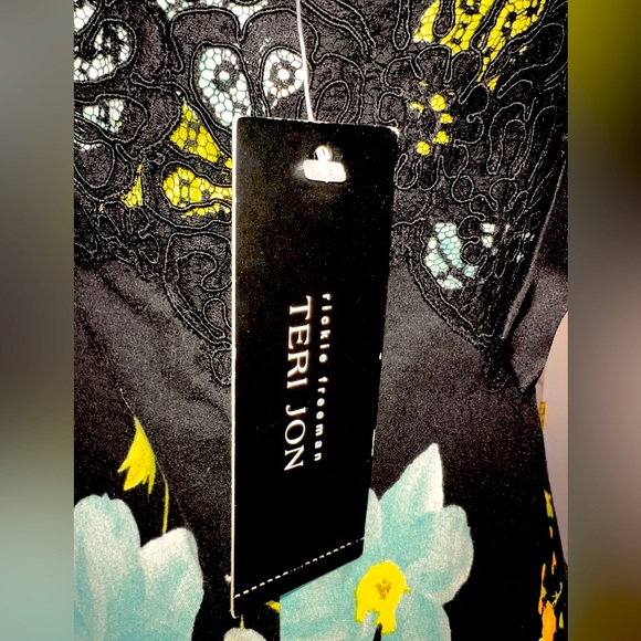 RICKIE FREEMAN for TERI JON Black Floral Print  Cotton Dress Black Lace 4 NWT - Picture 8 of 16